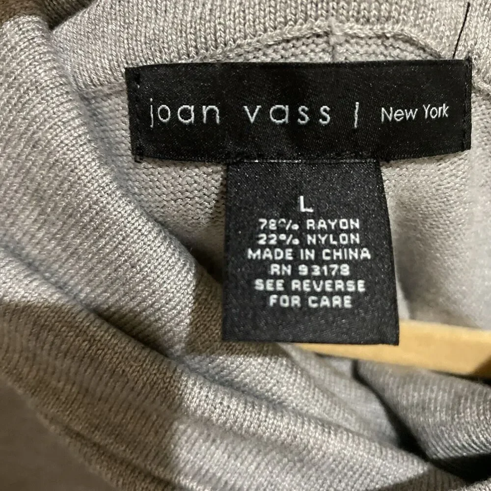 Joan Vass Sweater Gray Grey Cowl Neck Long Line Tunic Length Knit Size Large